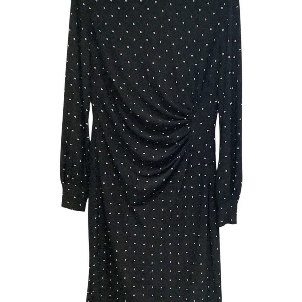 Chaps Black Long Sleeve Dress with White Dots
